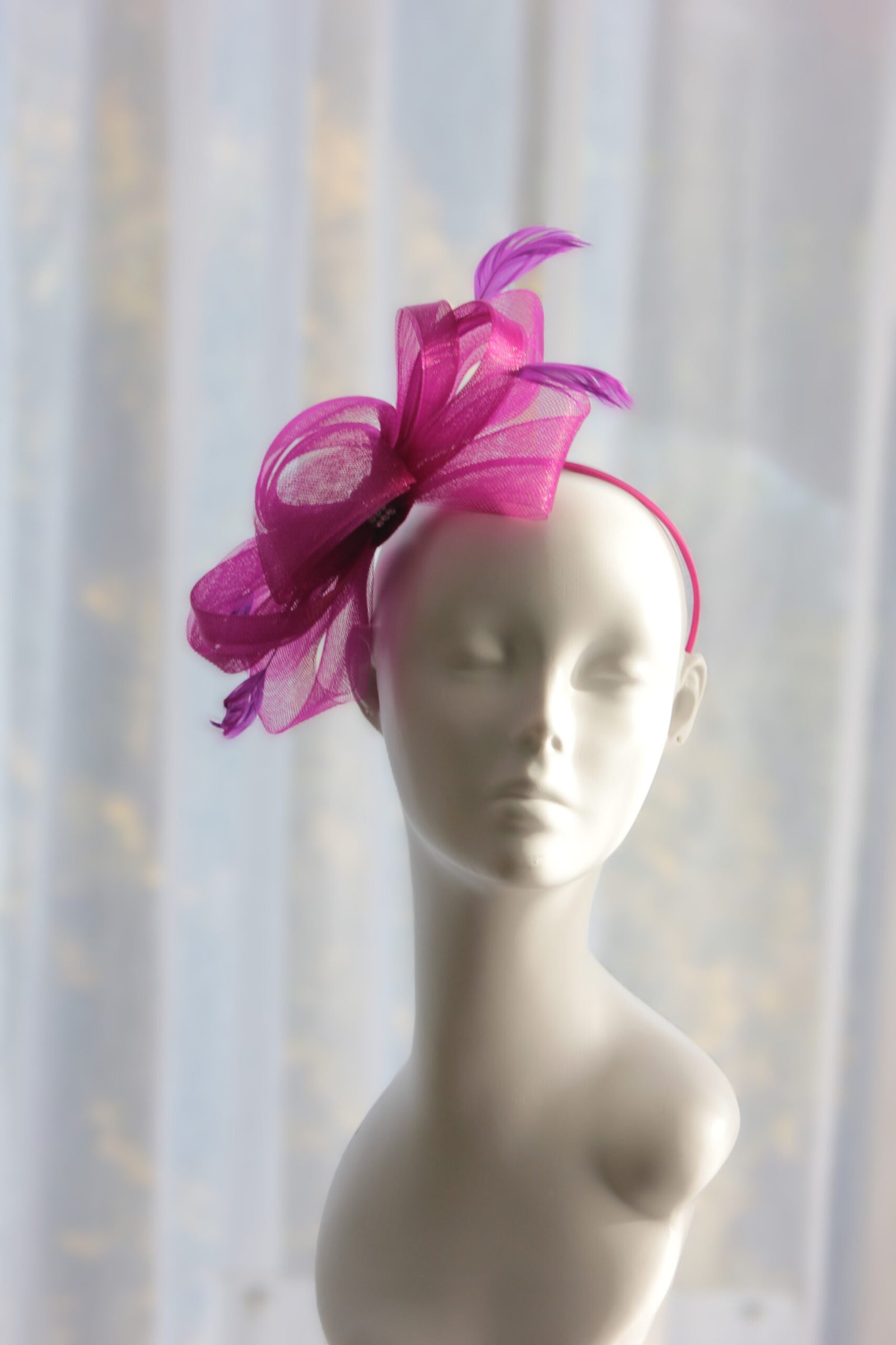 Fuchsia Pink Crinoline Bow Fascinator - Image 1