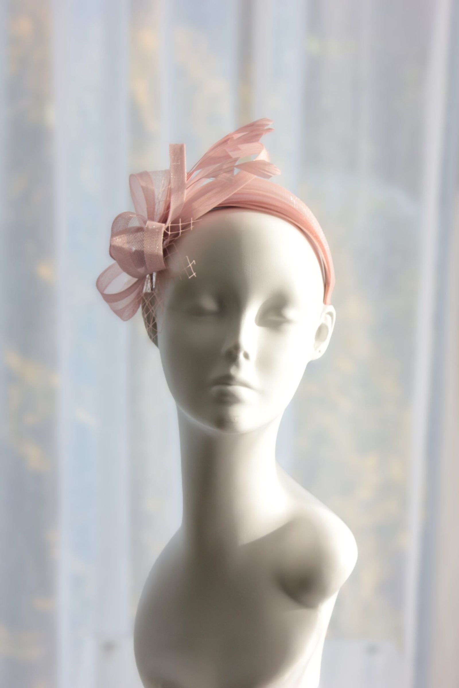 Blush Pink Crinoline and Feather Fascinator - Image 1
