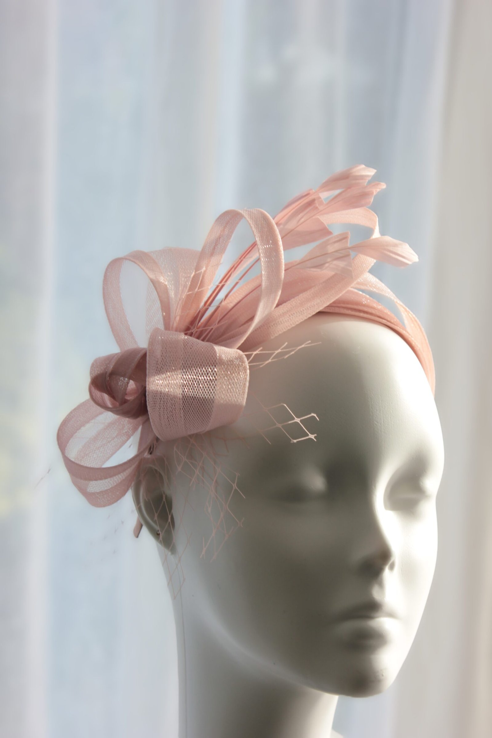 Blush Pink Crinoline and Feather Fascinator - Image 2