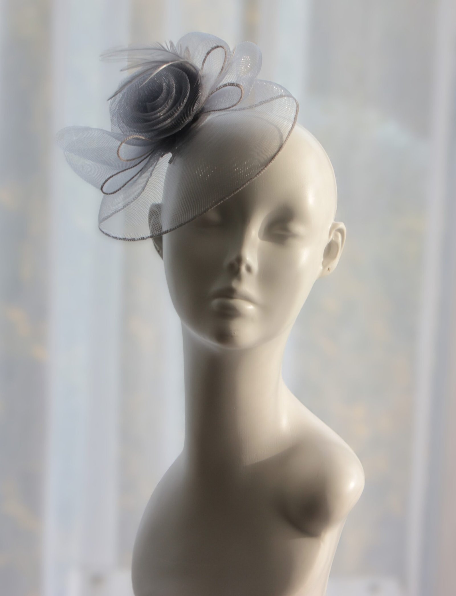 Silver Rose Crinoline Fascinator - Image 1